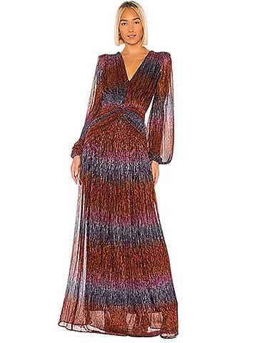 PatBO Rainbow Lurex Long Sleeve Gown Cocktail Dress (view 1)