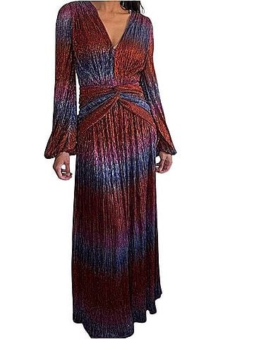 PatBO Rainbow Lurex Long Sleeve Gown Cocktail Dress (view 2)