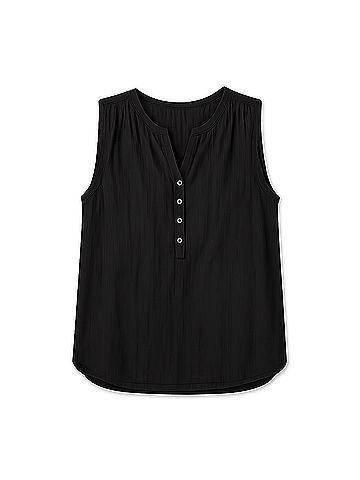 Pact Jet Black Coastal Double Gauze Henley Tank (view 1)