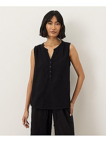 Pact Jet Black Coastal Double Gauze Henley Tank (view 2)
