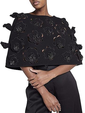 Jil Sander Floral-Cutout Beaded Cape Wool Coat (view 1)