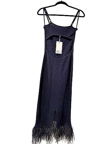 FRAME Denim Feather Trim Sleeveless Crochet Midi Dress Cocktail Dress (view 2)