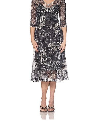 Komarov Lace Three-Quarter Sleeve Dress in Ebony Spray (view 2)