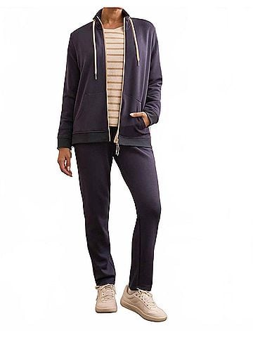 Tribal Techno Lux Textured Mock Neck Zip Cardigan in Sapphire (view 2)