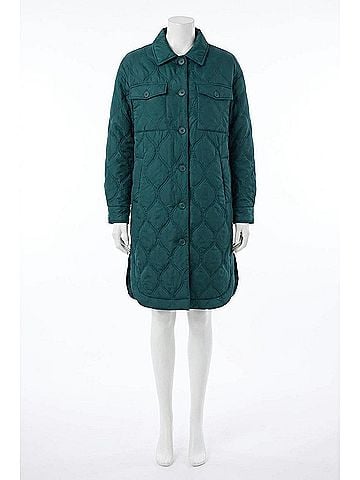 Tribal Long Quilted Button-Up Jacket With Pockets in Opal Green (view 1)