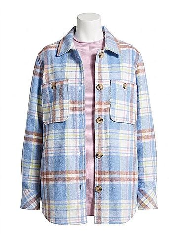 Tribal Plaid Shacket in Peri Blue (view 1)