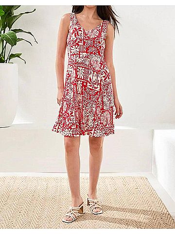 Tribal Sleeveless Print Jersey V-Neck Dress in Sangria (view 2)