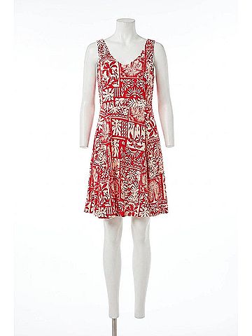 Tribal Sleeveless Print Jersey V-Neck Dress in Sangria (view 1)