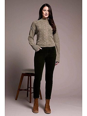 Tribal Micro-Cord Audrey Pull On Slim Ankle Pant in Black (view 2)