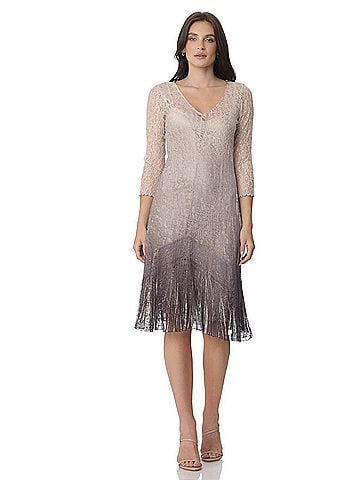 Komarov Lace Three-Quarter Sleeve Dress in Beach Cafe Ombre (view 2)