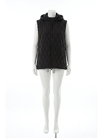 Tribal Quilted Cotton Long Hooded Vest in Black (view 1)