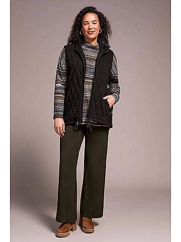 Tribal Quilted Cotton Long Hooded Vest in Black (view 2)