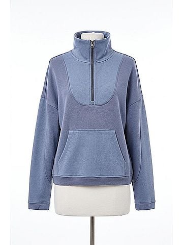 Tribal Techno Lux Zip Mock Neck Top in Slate Blue (view 1)