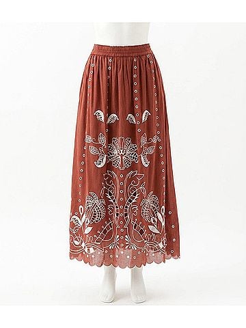 Karen Kane Cut-Out Embroidery Midi Skirt in Chocolate (view 1)