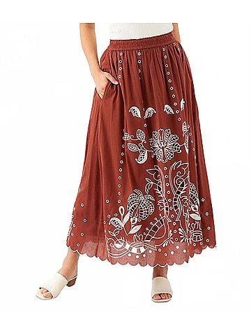 Karen Kane Cut-Out Embroidery Midi Skirt in Chocolate (view 2)