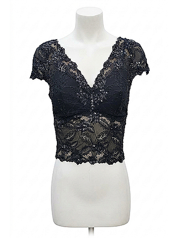 PJ Harlow Grace Lace Hand Beaded Cami With Sleeves in Black (view 1)
