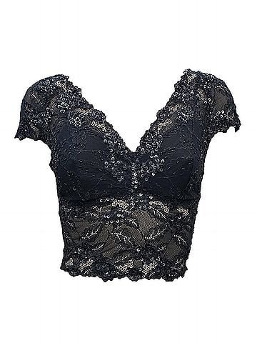 PJ Harlow Grace Lace Hand Beaded Cami With Sleeves in Black (view 2)