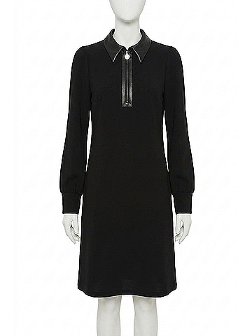 Joseph Ribkoff Leatherette Long Puffed Sleeves Trapeze Dress in Black (view 1)