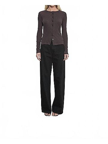 Enza Costa Cashmere Long Sleeve Cardigan in Dark Brown (view 2)