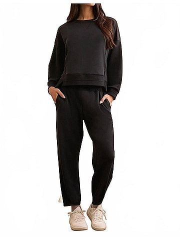 Tribal Butter Soft Sand Wash Hi-Low Crew Top in Black (view 2)