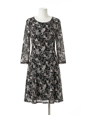 Papillon Floral Quarter Sleeve Stretch Mesh Dress in Floral Print (view 1)