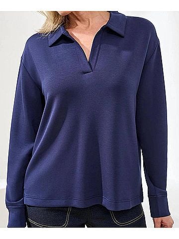 Tribal Techno Lux Scuba Johnny Collar Top in Jet Blue (view 2)