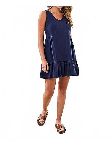 Tribal Soft Slub Knit Sleeveless V-Neck Mini Dress in Jet Blue (view 2)