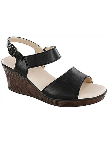 SAS Women's Heather Quarter Strap Wedge Sandal in Black (view 2)