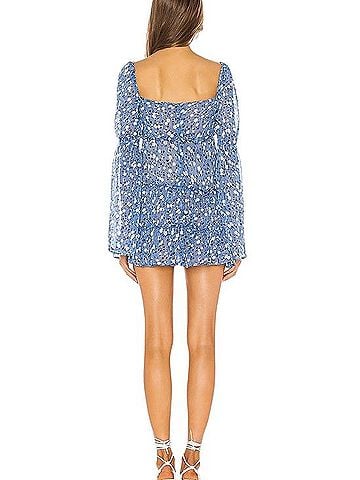 Majorelle Blue Floral Tie-Front Long-Sleeve Mini Dress Casual Dress (view 2)