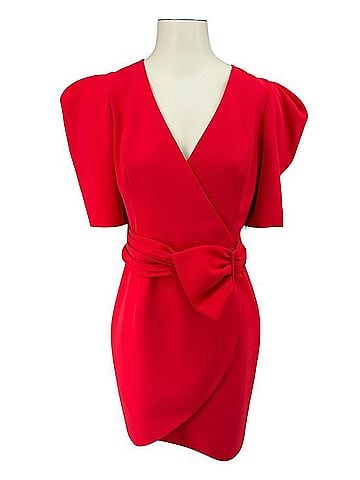 Black Halo Red Wrap-Style Midi Dress with Bow Waist Casual Dress (view 1)