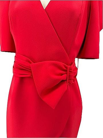 Black Halo Red Wrap-Style Midi Dress with Bow Waist Casual Dress (view 2)
