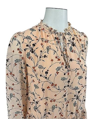 French Connection Peach Floral Tie-Neck Mini Dress Casual Dress (view 2)
