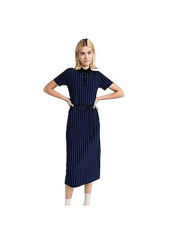 Tory Burch Striped Ribbed Polo Midi-Dress Casual Dress (view 1)