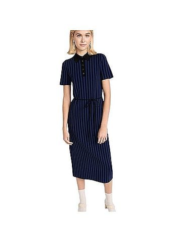 Tory Burch Striped Ribbed Polo Midi-Dress Casual Dress (view 2)