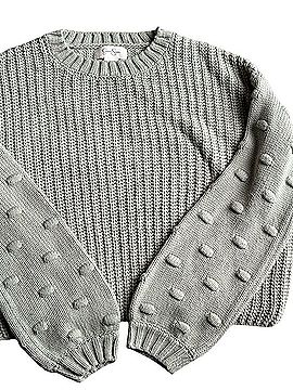 Jessica Simpson Sea Salt Green Pompom Sleeve Crew Sweater Pullover Sweater (view 1)