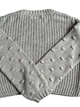 Jessica Simpson Sea Salt Green Pompom Sleeve Crew Sweater Pullover Sweater (view 2)