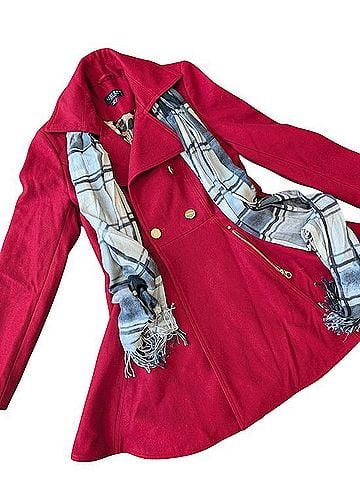 Laundry by Shelli Segal Red Double-Breasted Peacoat with Gold Hardware Coat (view 2)