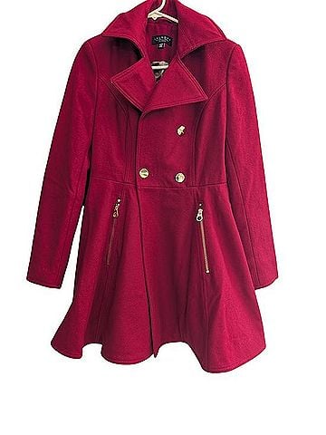 Laundry by Shelli Segal Red Double-Breasted Peacoat with Gold Hardware Coat (view 1)