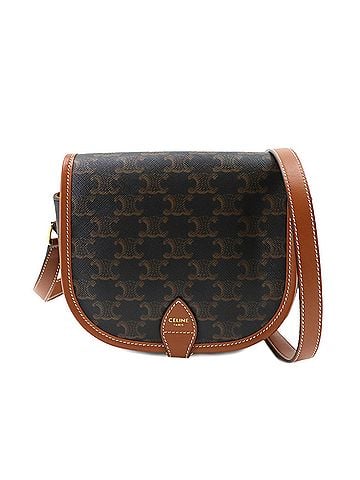 Céline Celine Triomphe Medium Folco Shoulder Handbag, Leather, Tan Brown, 191502, Gold Hardware (view 1)