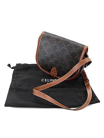 Céline Celine Triomphe Medium Folco Shoulder Handbag, Leather, Tan Brown, 191502, Gold Hardware (view 2)