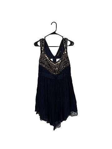 Free People Indigo Coin Embellished Boho Mini Dress Cocktail Dress (view 1)