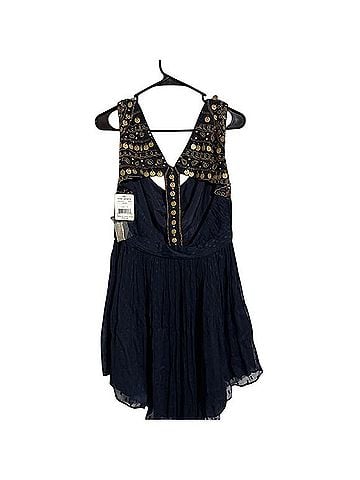 Free People Indigo Coin Embellished Boho Mini Dress Cocktail Dress (view 2)