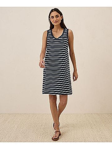 Pact Monterey Stripe Softspun A-Line Tank Dress (view 2)