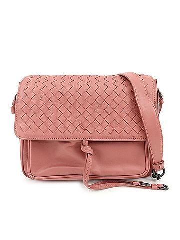 Bottega Veneta Drawstring Flap Leather With Intrecciato Pink Leather Backpack Bag (view 1)