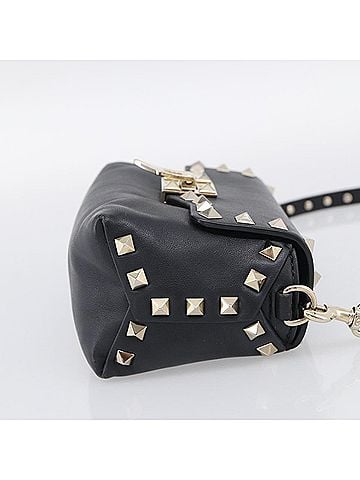 Valentino Garavani Rockstud Flip Lock Flap Leather Black Leather Handbag (view 2)