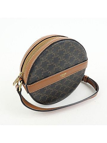 Céline Round Purse On Strap Triomphe Coated Canvas Brown Canvas Crossbody Bag Bag (view 2)