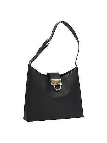 Salvatore Ferragamo Gancio Flap Hobo Leather Black Leather Shoulder Bag Bag (view 1)