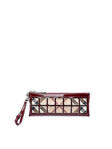 Burberry Patent and Supernova Check Coated Canvas Studded Wristlet Clutch (view 1)