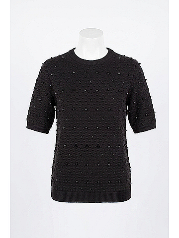 Lyssé Short Sleeve Pearl Sweater in Black (view 1)