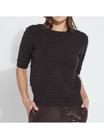 Lyssé Short Sleeve Pearl Sweater in Black (view 2)